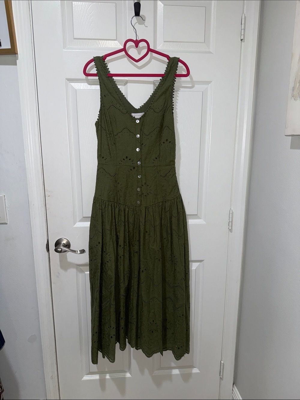 House of Harlow 1960 Olive Eyelet V-Neck Midi Dress
